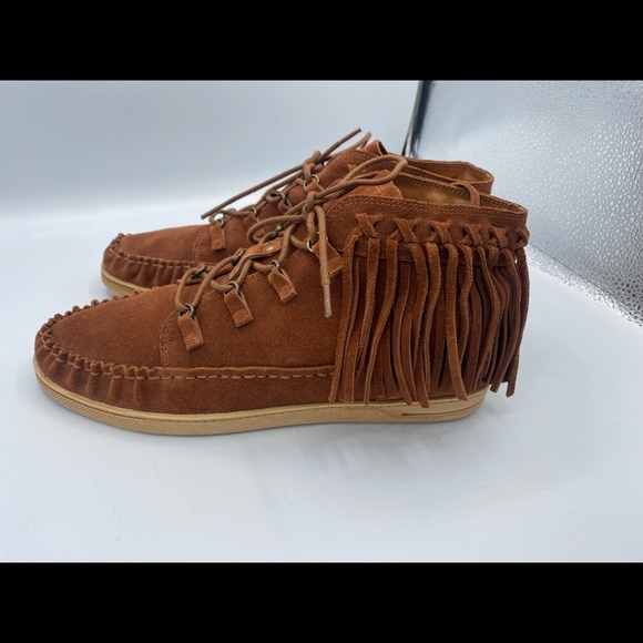 Zodiac Vera Leather Saddle Brown Fringe Boho Suede Moccasin Boots NWOT Size 8.5 - Picture 4 of 16